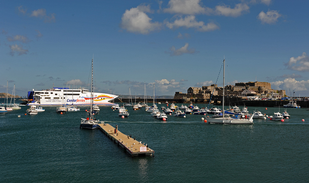 Guernsey Condor Ferry and Castle Cornet, St Peter Port Harbour